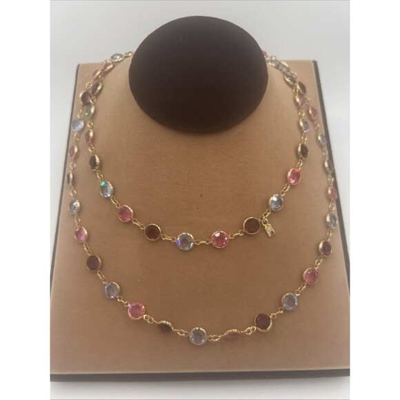 Swarovski Jewelry - Swarovski Necklace Gold Plate Purple Pink Blue White Crystals 36" Swan Hang Tag